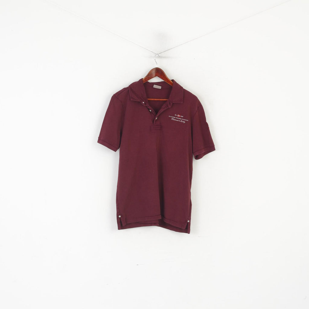 Napapijri Men L Polo Shirt Burgundy Cotton Detailed Buttons Classic Uniform Top
