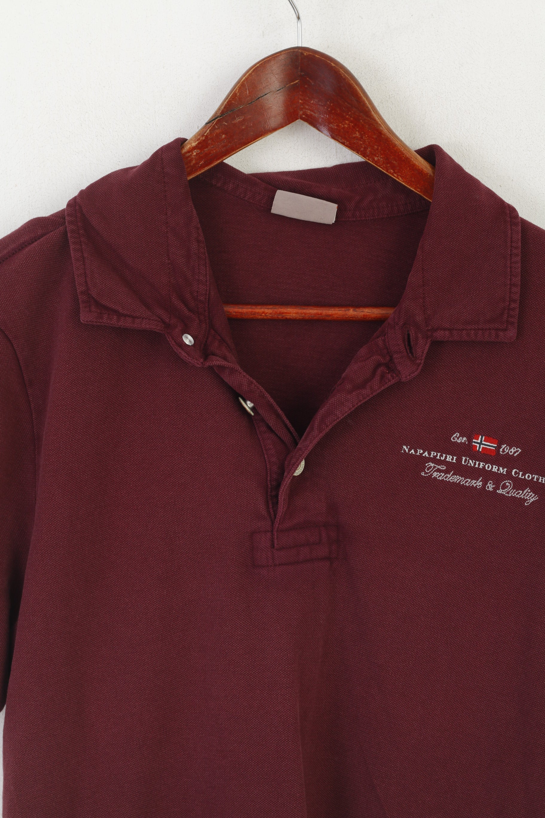 Napapijri Men L Polo Shirt Burgundy Cotton Detailed Buttons Classic Uniform Top