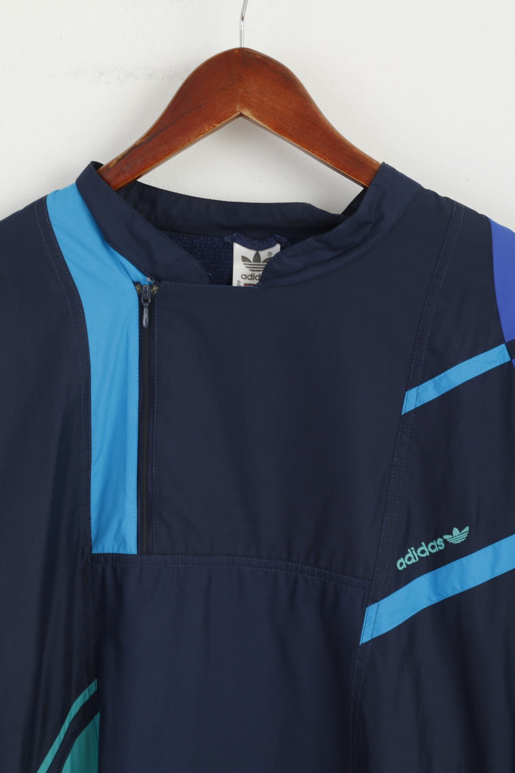 Adidas Men 54 XL Jacket Pullover Blue Zip Neck  Bomber Activewear Retro Top