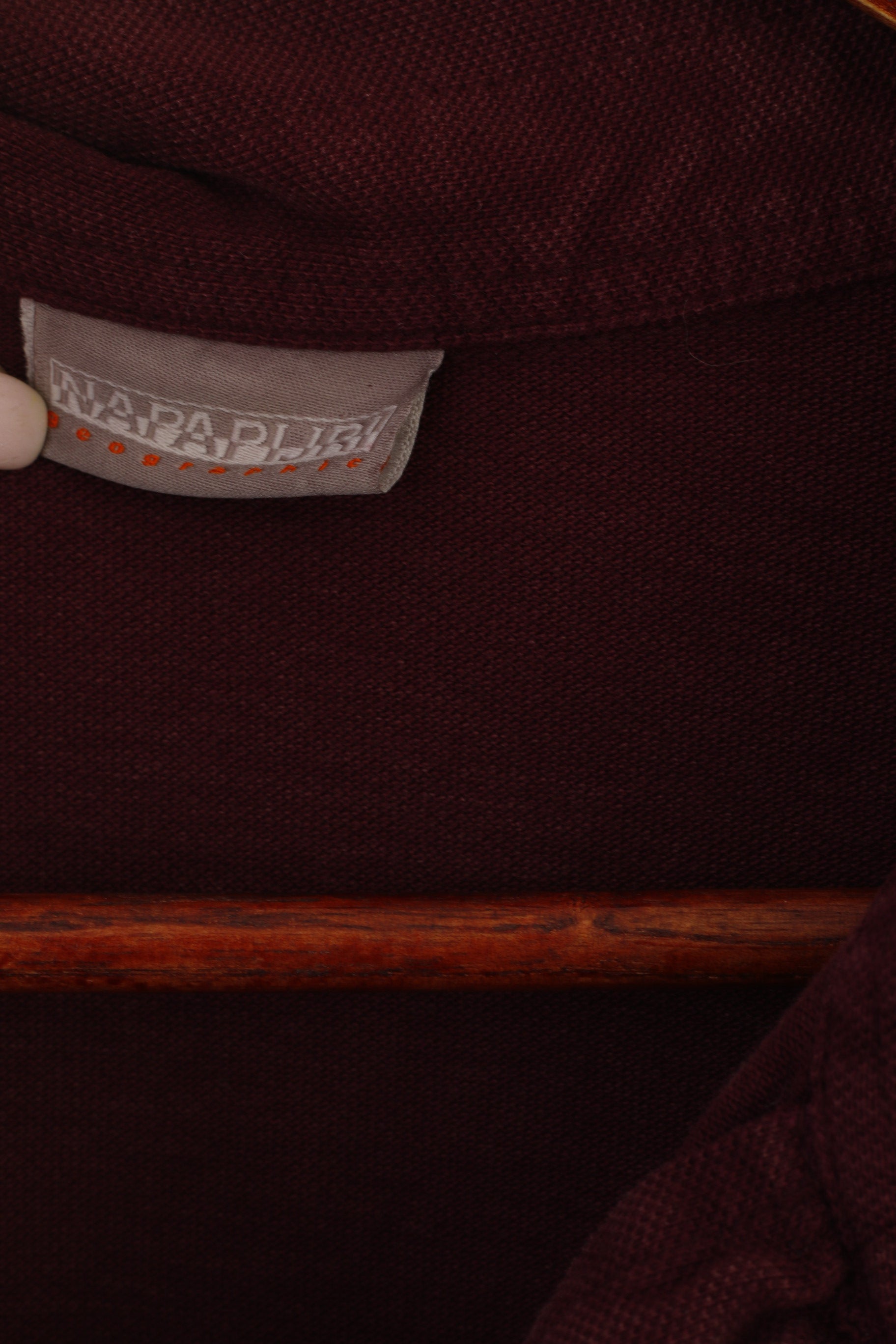 Napapijri Men L Polo Shirt Burgundy Cotton Detailed Buttons Classic Uniform Top