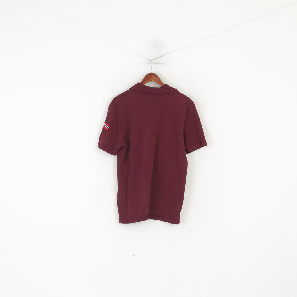 Napapijri Men L Polo Shirt Burgundy Cotton Detailed Buttons Classic Uniform Top