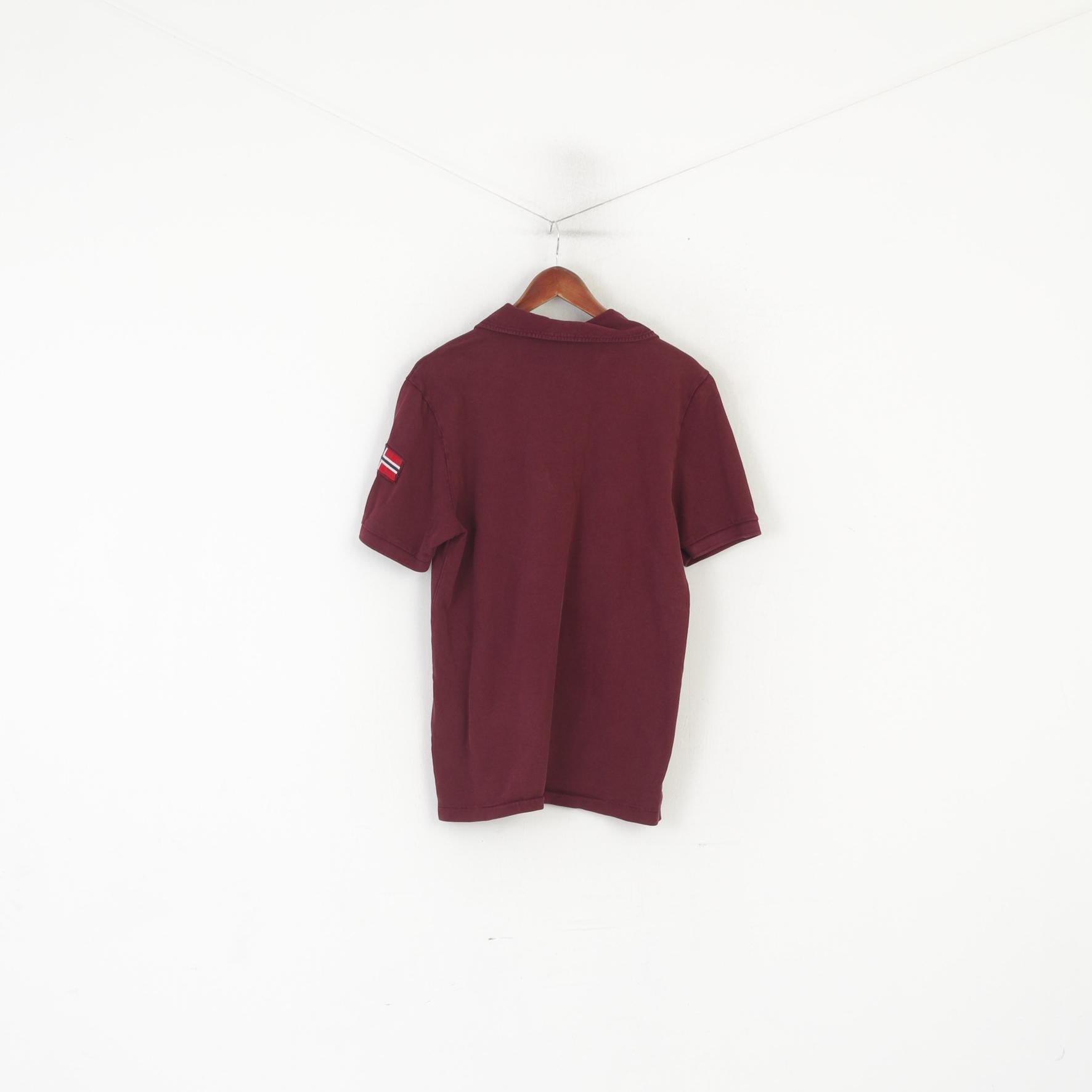 Napapijri Men L Polo Shirt Burgundy Cotton Detailed Buttons Classic Uniform Top