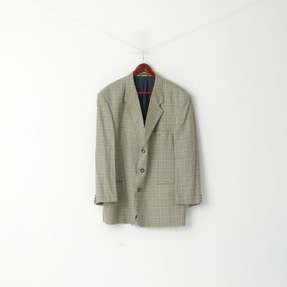 John Harris Men 28 46 Blazer Beige Checkered Wool Silk Vintage 90s Stretch Fit Jacket
