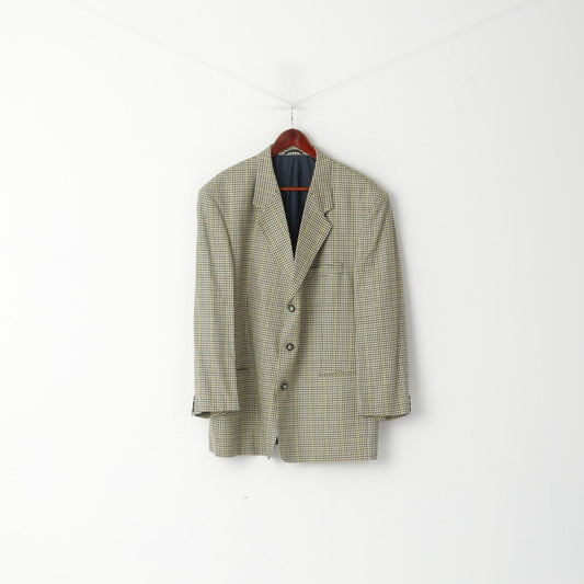 John Harris Uomo 28 46 Blazer Beige Giacca in lana e seta vintage anni '90 elasticizzata