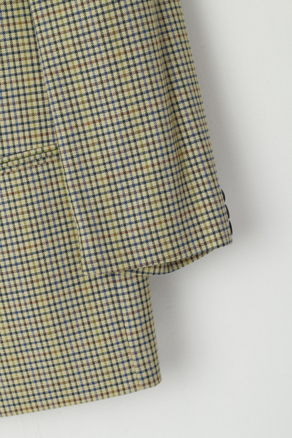 John Harris Men 28 46 Blazer Beige Checkered Wool Silk Vintage 90s Stretch Fit Jacket