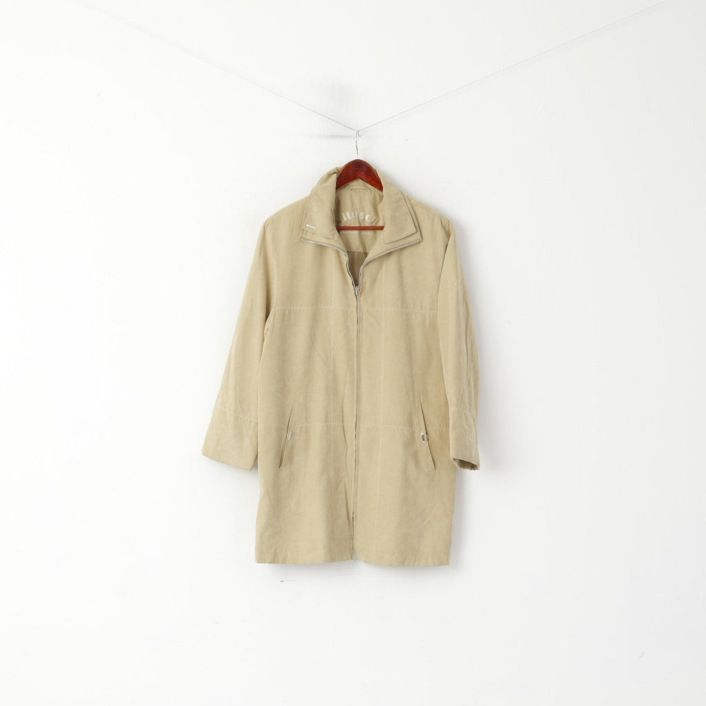 Nitusch Femmes 38 M Manteau Beige Boho Fermeture Éclair Complète Rétro Épaulettes Haut Léger