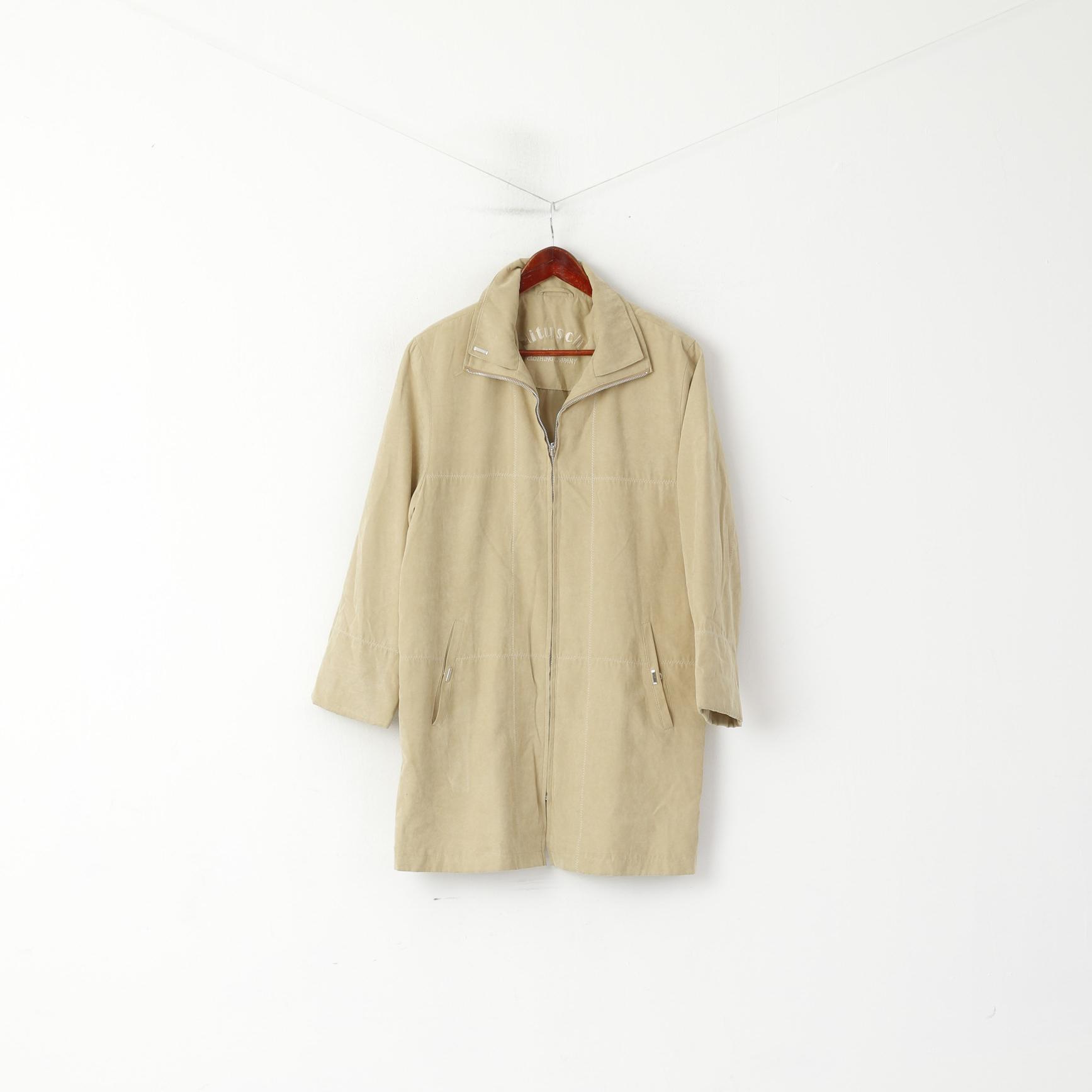 Nitusch Femmes 38 M Manteau Beige Boho Fermeture Éclair Complète Rétro Épaulettes Haut Léger