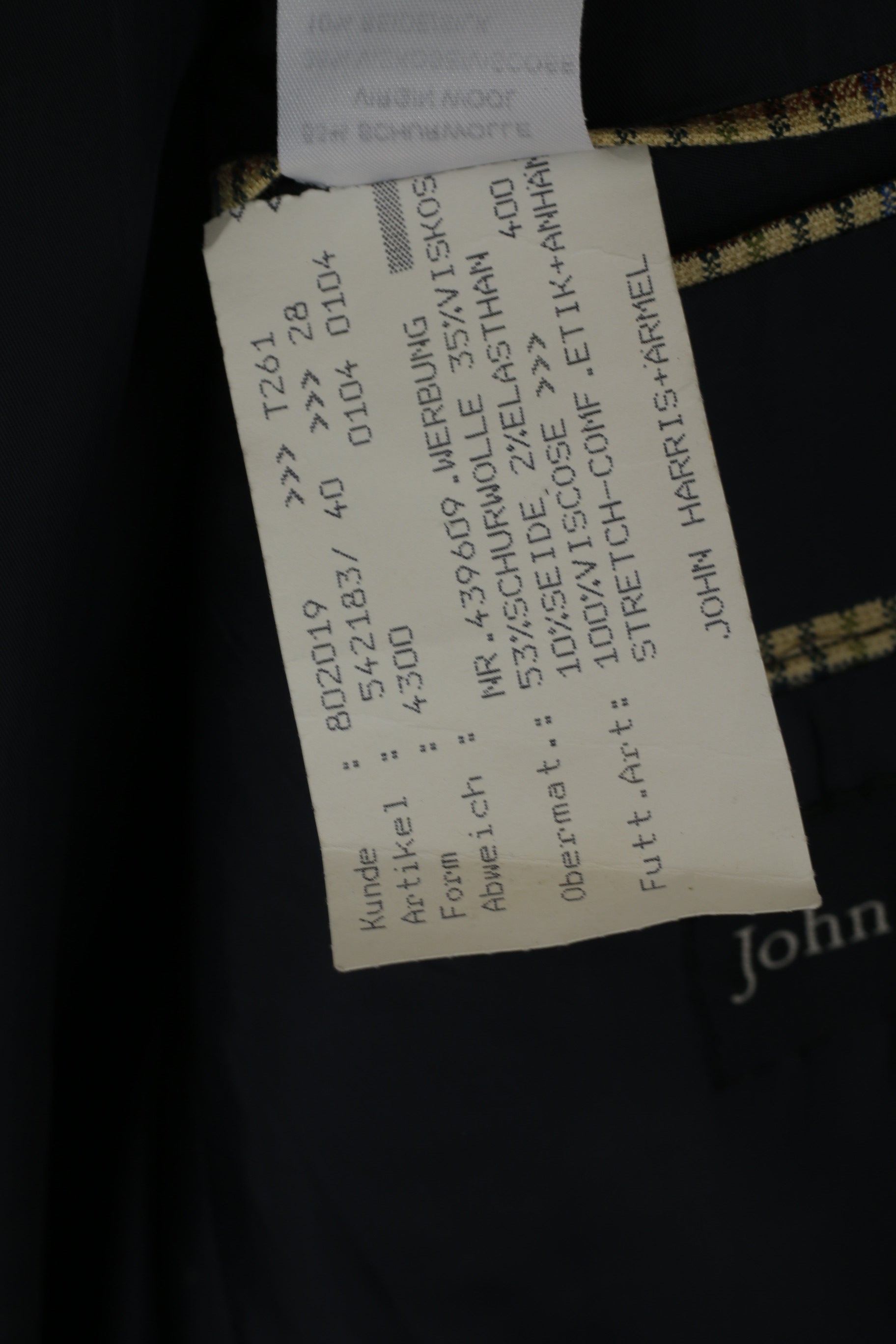 John Harris Men 28 46 Blazer Beige Checkered Wool Silk Vintage 90s Stretch Fit Jacket