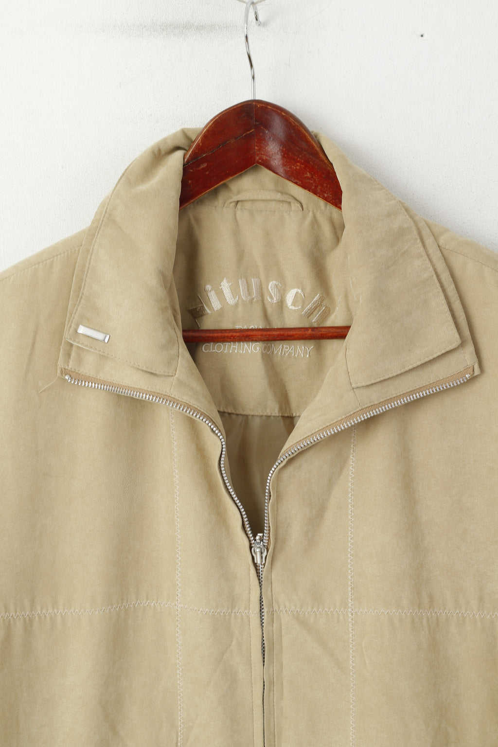 Nitusch Femmes 38 M Manteau Beige Boho Fermeture Éclair Complète Rétro Épaulettes Haut Léger