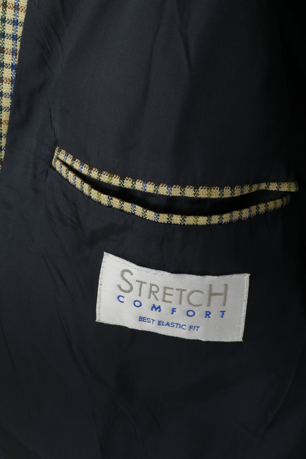 John Harris Men 28 46 Blazer Beige Checkered Wool Silk Vintage 90s Stretch Fit Jacket