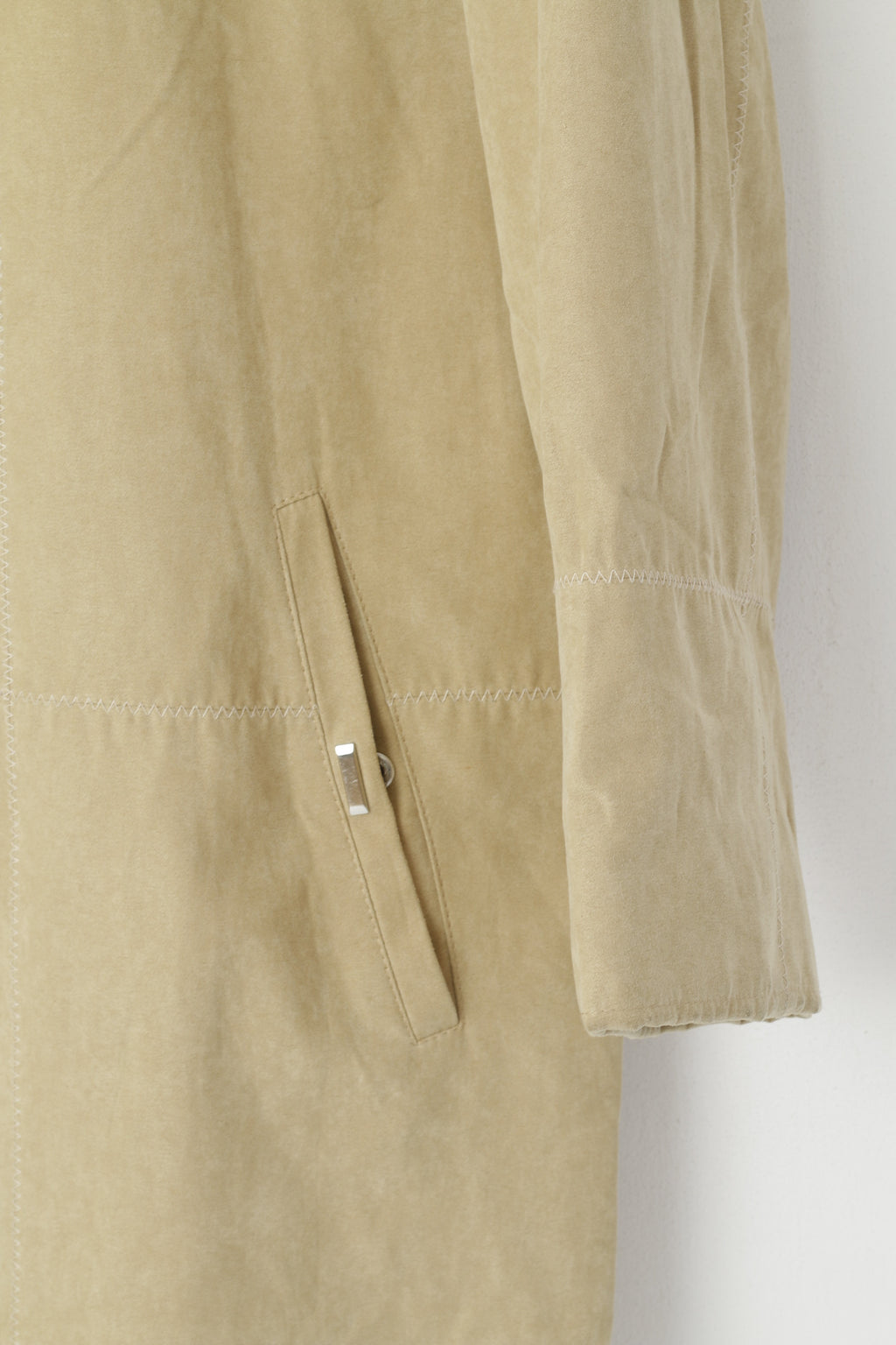 Nitusch Femmes 38 M Manteau Beige Boho Fermeture Éclair Complète Rétro Épaulettes Haut Léger