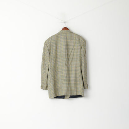 John Harris Men 28 46 Blazer Beige Checkered Wool Silk Vintage 90s Stretch Fit Jacket