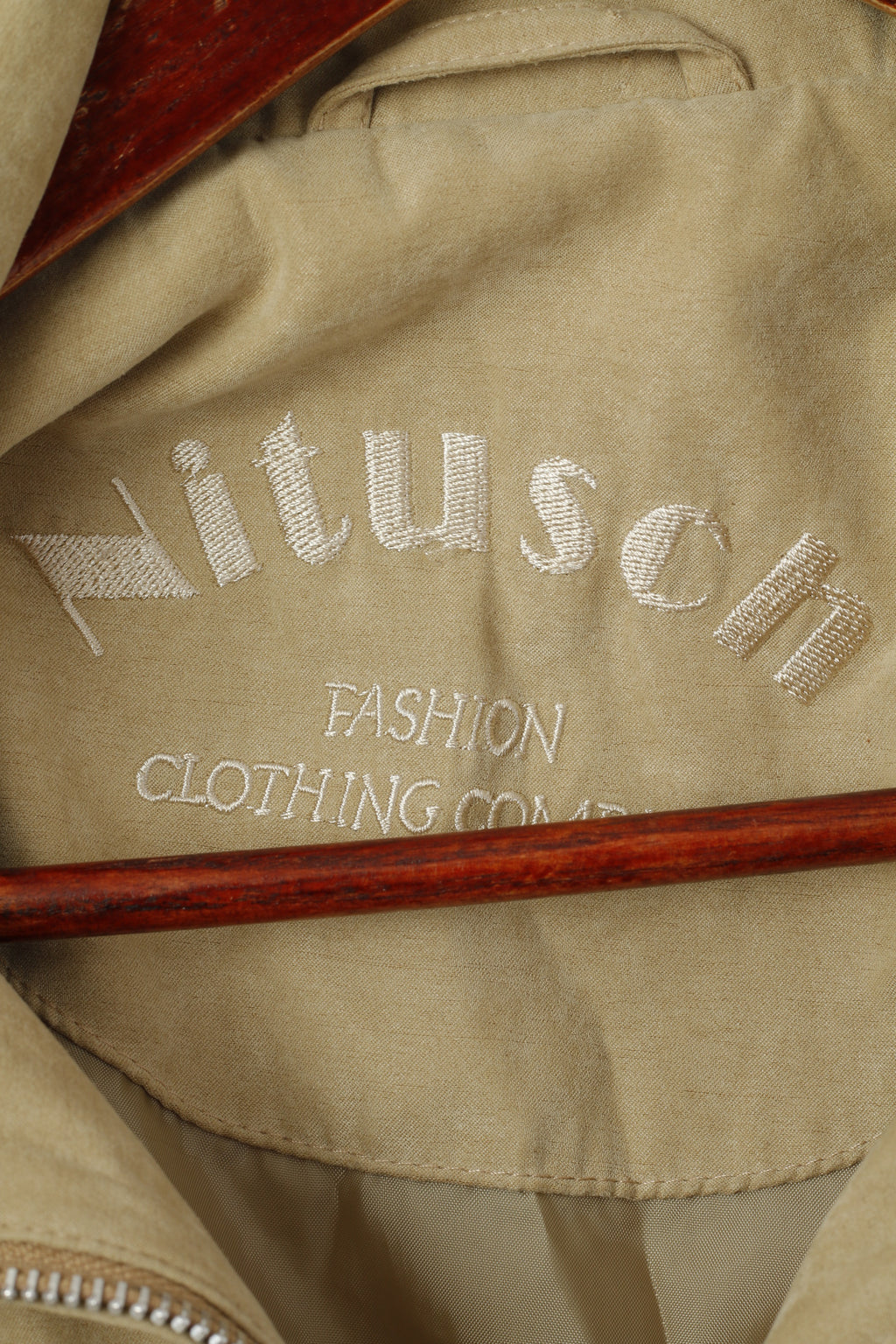 Nitusch Femmes 38 M Manteau Beige Boho Fermeture Éclair Complète Rétro Épaulettes Haut Léger