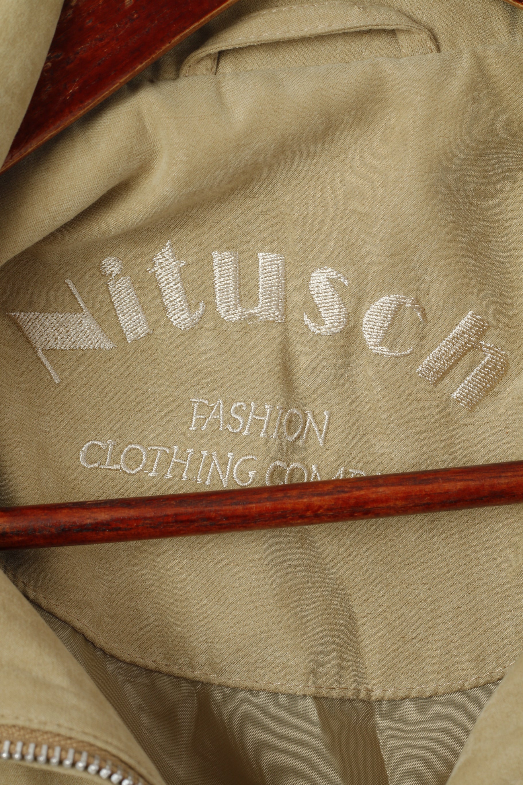 Nitusch Femmes 38 M Manteau Beige Boho Fermeture Éclair Complète Rétro Épaulettes Haut Léger