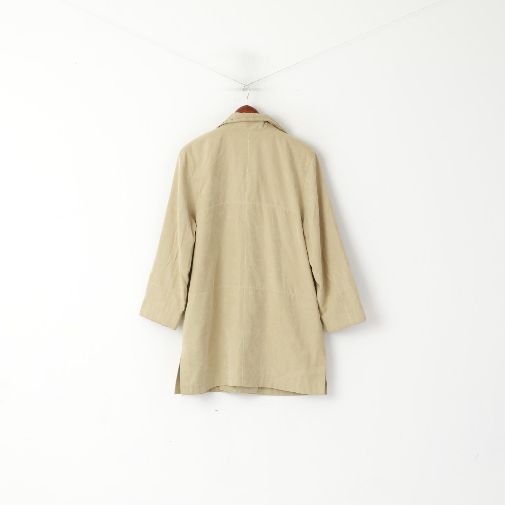 Nitusch Femmes 38 M Manteau Beige Boho Fermeture Éclair Complète Rétro Épaulettes Haut Léger