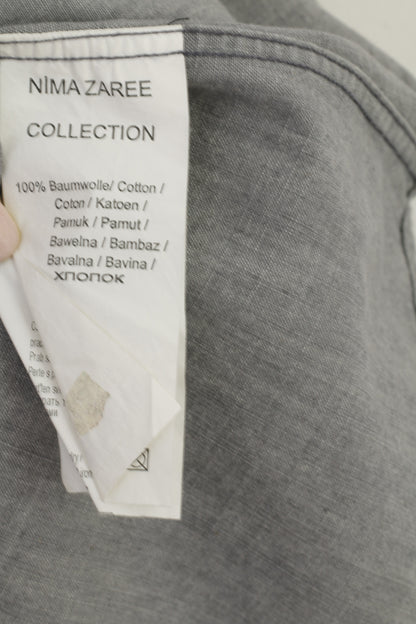 Nima Zaree Collection Uomo M Camicia casual Top manica lunga Boho floreale in cotone grigio