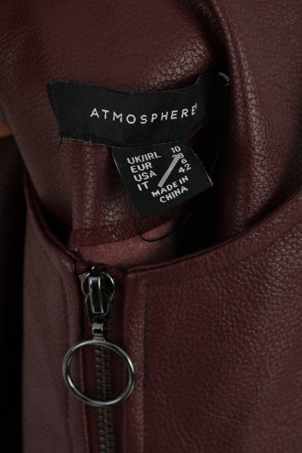 Atmosphere Womens 10 38 S Dress Leather Imitation Full Zipped Burgundy Mini