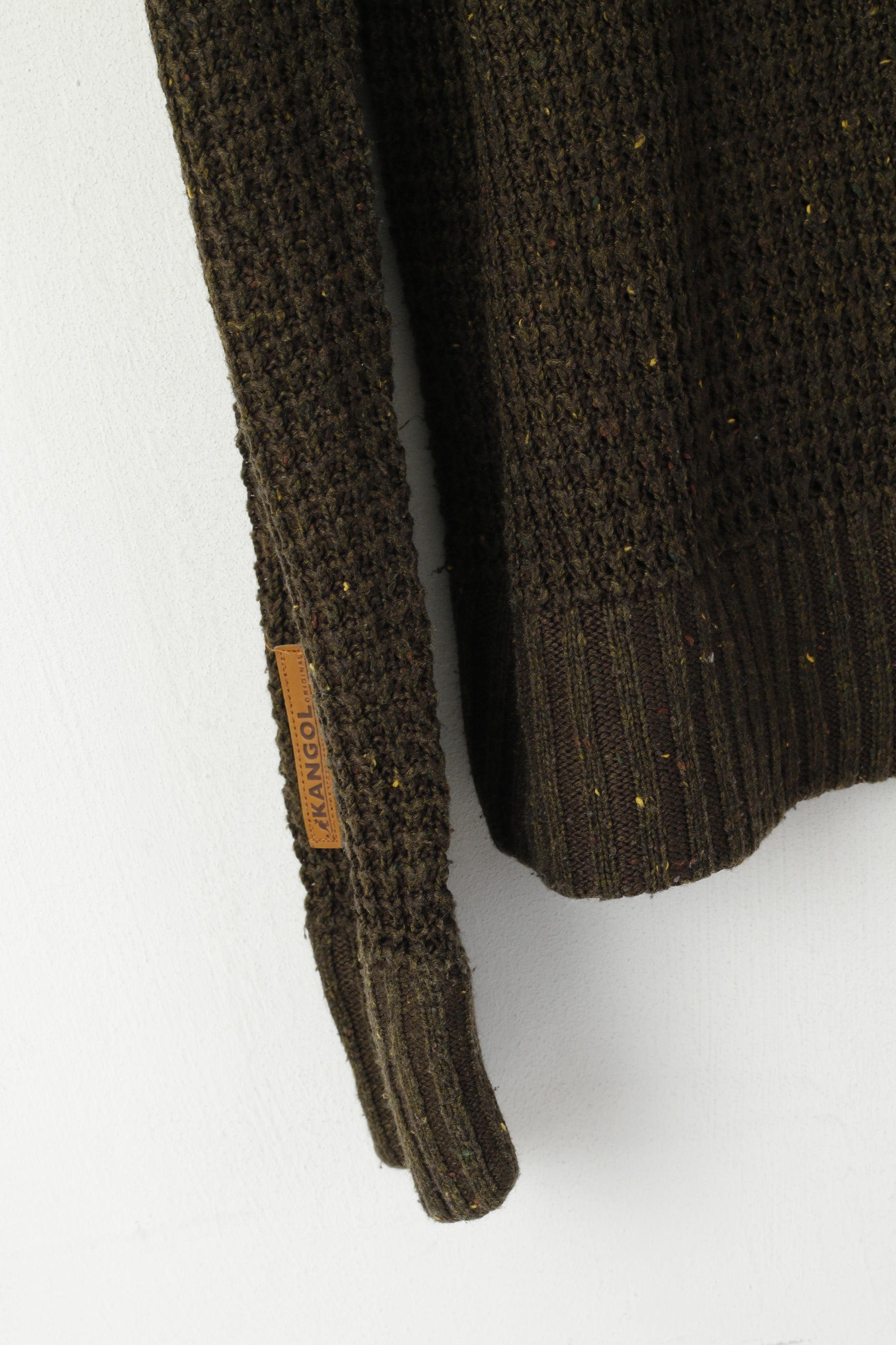 Kangol Men L Jumper Green Knitted Acrylic Button Neck Classic Sweater