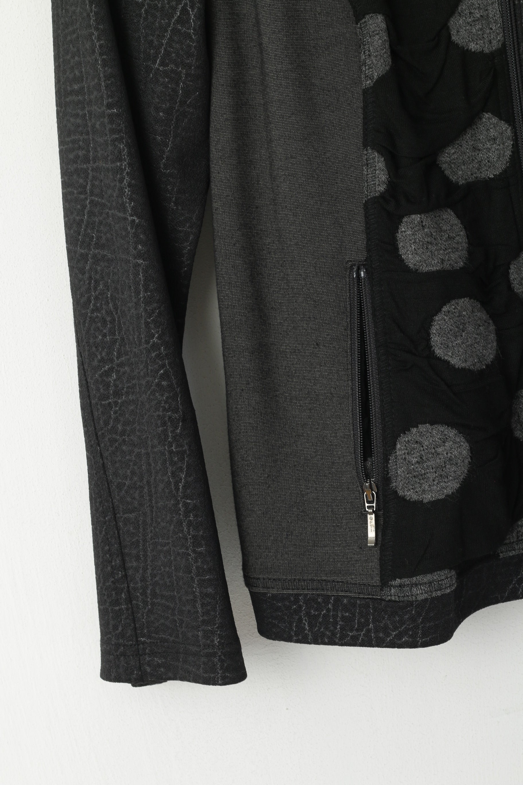 JORLI Femmes 14 40 M Pull Gris Zip Up Cardigan Patchwork Stretch Top