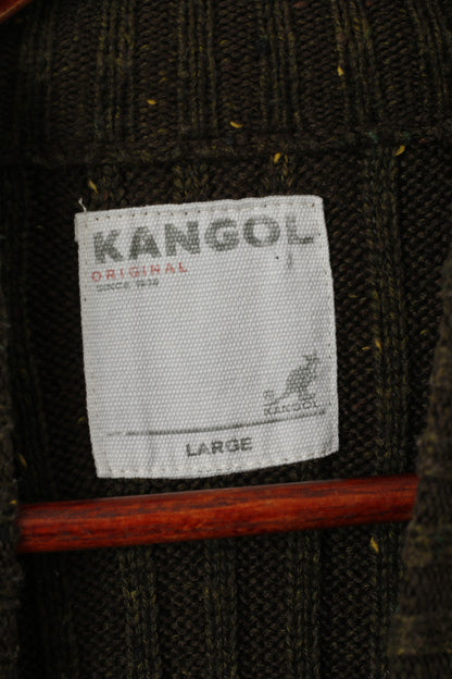 Kangol Hommes L Jumper Vert Tricoté Acrylique Bouton Cou Pull Classique