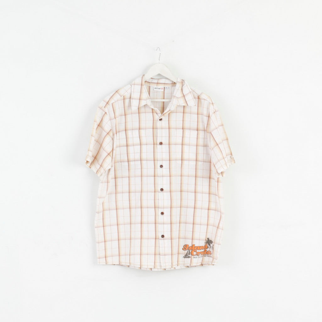 Etirel Chemise décontractée XL pour homme en coton à carreaux beige avec boutons détaillés