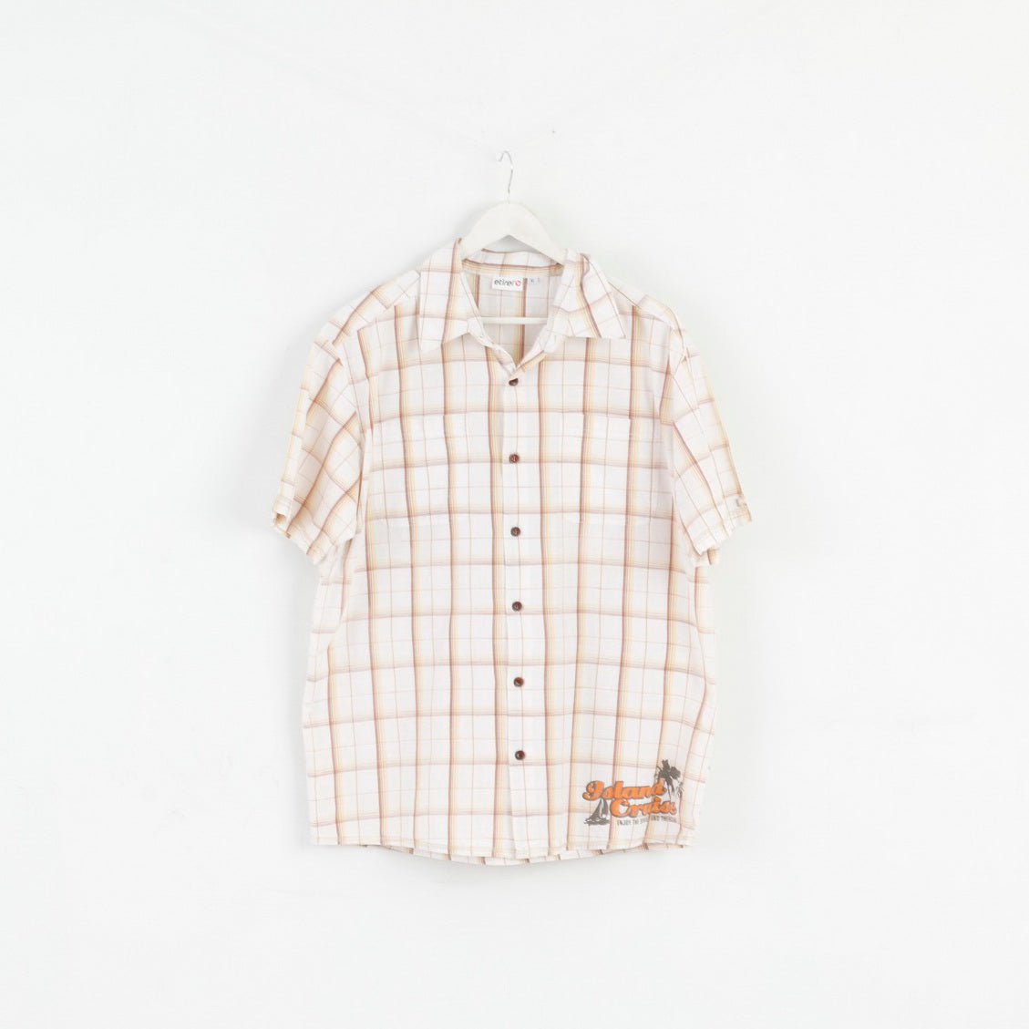 Etirel Chemise décontractée XL pour homme en coton à carreaux beige avec boutons détaillés