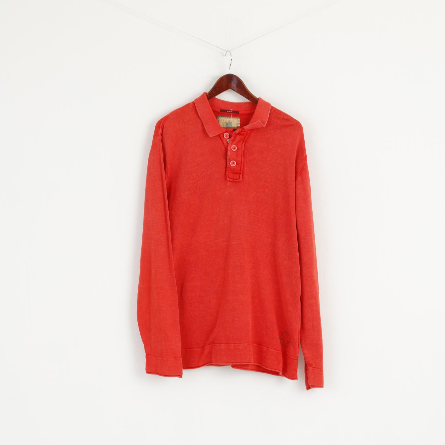 MCS Marlboro Classics Maglione XXL da uomo in cotone color corallo slim fit con colletto polo