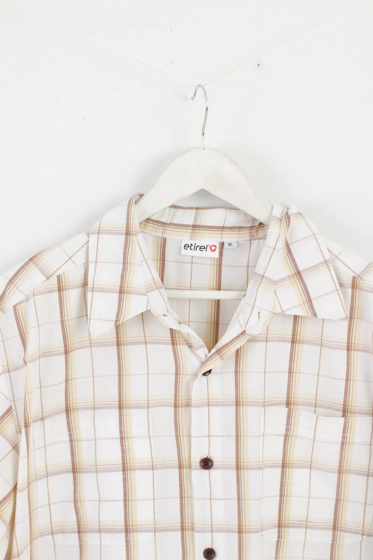 Camicia casual da uomo XL Etirel Top esterno con bottoni dettagliati in cotone a quadri beige