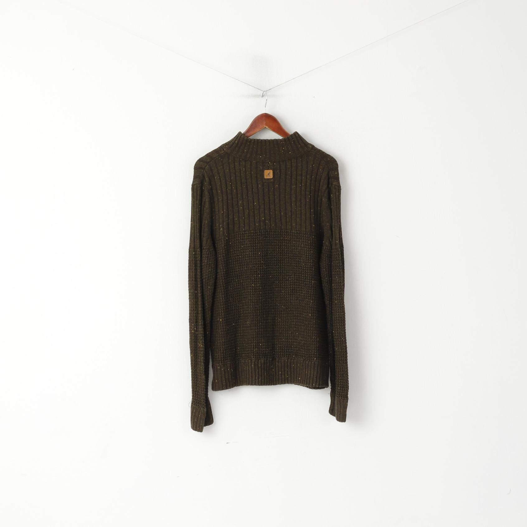 Kangol Men L Jumper Green Knitted Acrylic Button Neck Classic Sweater