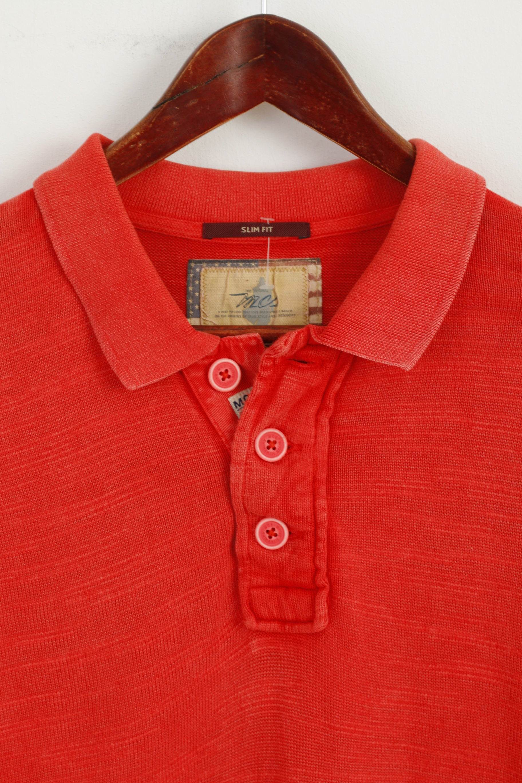 MCS Marlboro Classics Maglione XXL da uomo in cotone color corallo slim fit con colletto polo