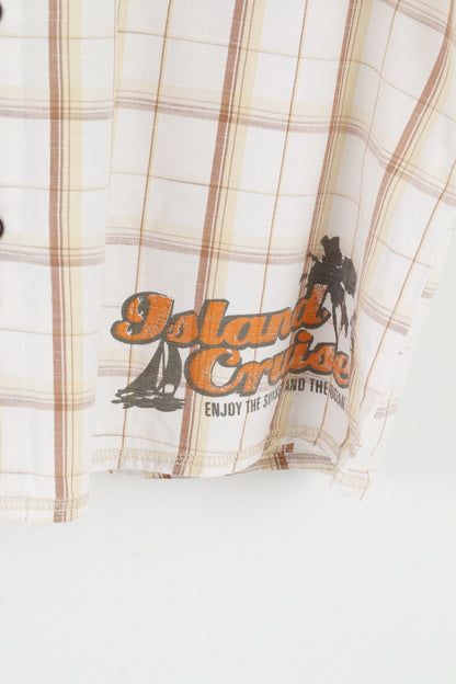 Etirel Mens XL Casual Shirt Beige Check Cotton Detailed Button Outdoor Top