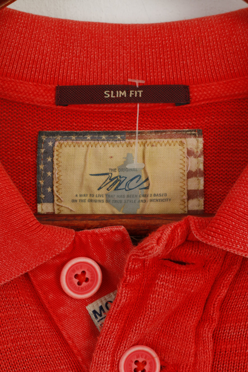 MCS Marlboro Classics Maglione XXL da uomo in cotone color corallo slim fit con colletto polo