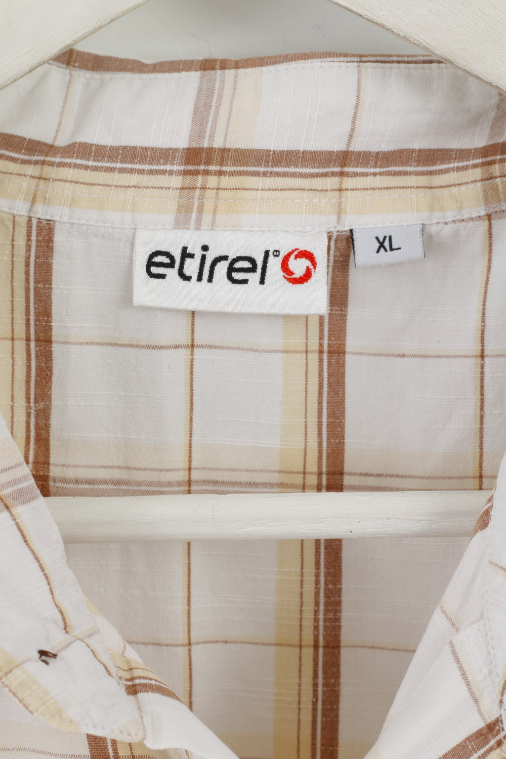 Etirel Chemise décontractée XL pour homme en coton à carreaux beige avec boutons détaillés