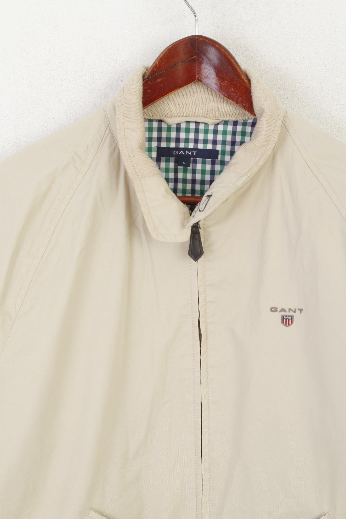 Gant Men L Jacket Beige Campus Cotton Full Zipper Classic Harrington Top