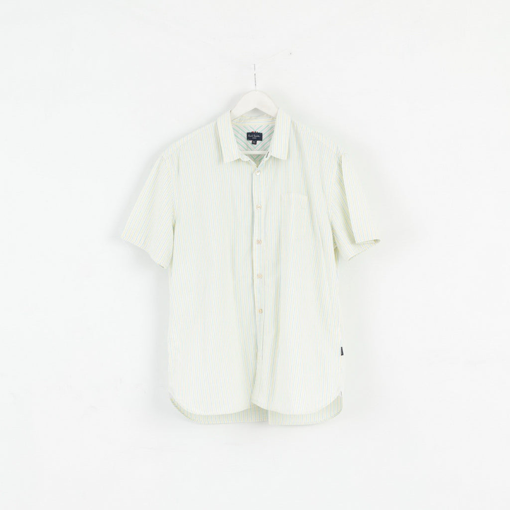 Paul Smith Jeans Mens XL (L) Casual Shirt Yellow Green Striped Cotton Top