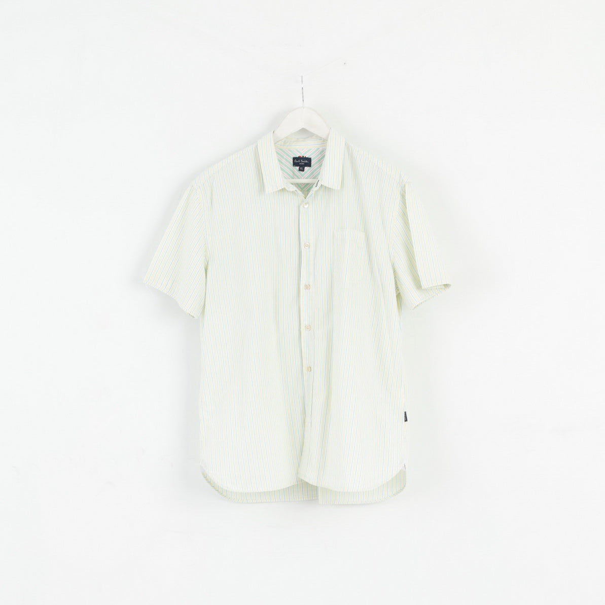 Paul Smith Jeans Mens XL (L) Casual Shirt Yellow Green Striped Cotton Top