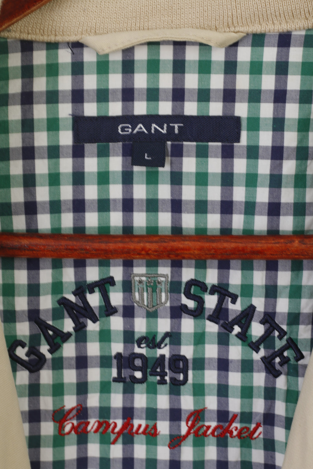 Gant Men L Jacket Beige Campus Cotton Full Zipper Classic Harrington Top