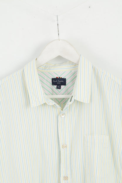 Paul Smith Jeans Mens XL (L) Casual Shirt Yellow Green Striped Cotton Top