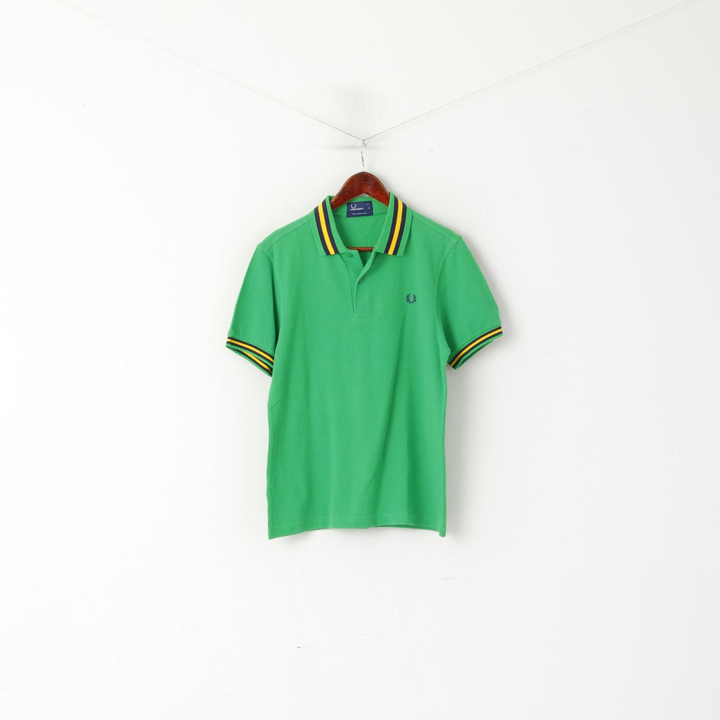 Fred Perry Men S Polo Shirt Green Cotton Pique Striped Collar Classic Top