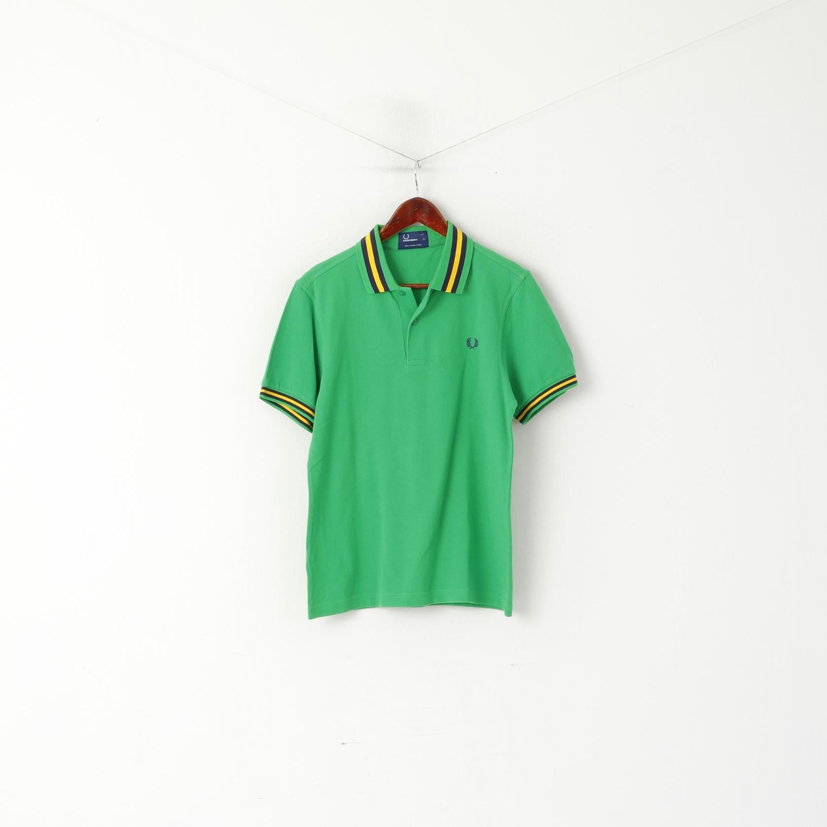 Fred Perry Men S Polo Shirt Green Cotton Pique Striped Collar Classic Top