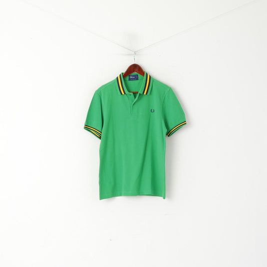 Fred Perry Polo Homme Vert Coton Piqué Col Rayé Haut Classique