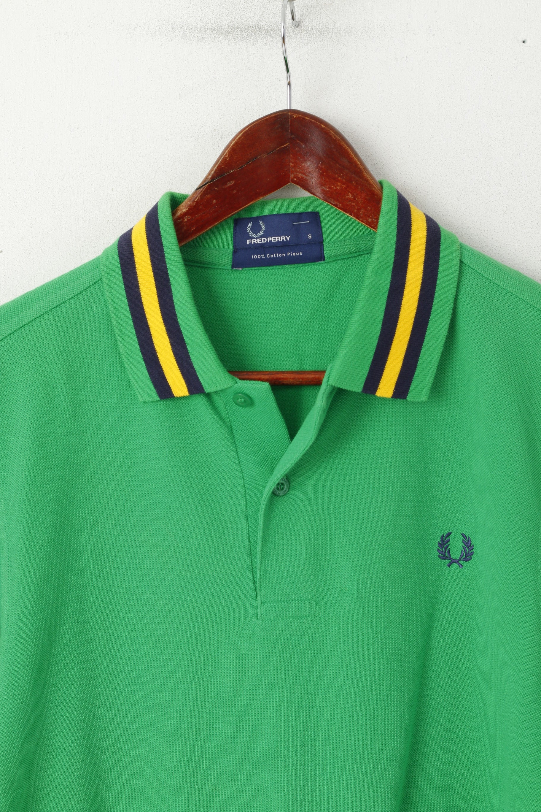 Fred Perry Men S Polo Shirt Green Cotton Pique Striped Collar Classic Top