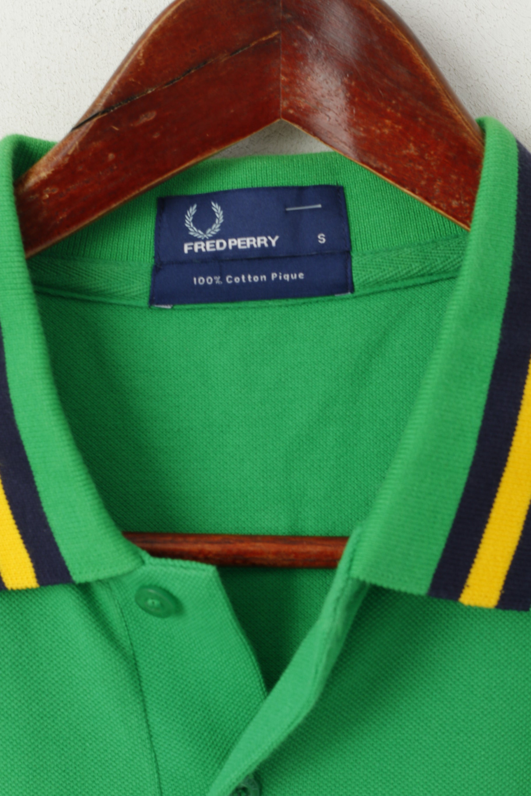 Fred Perry Men S Polo Shirt Green Cotton Pique Striped Collar Classic Top