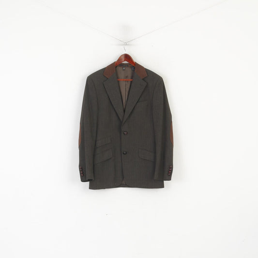 Zara Man Men 48 38 Blazer Brown Striped Patch Single Breasted Vintage Jacket