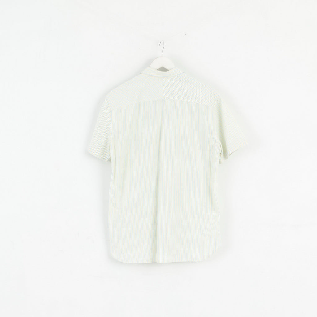 Paul Smith Jeans Mens XL (L) Casual Shirt Yellow Green Striped Cotton Top