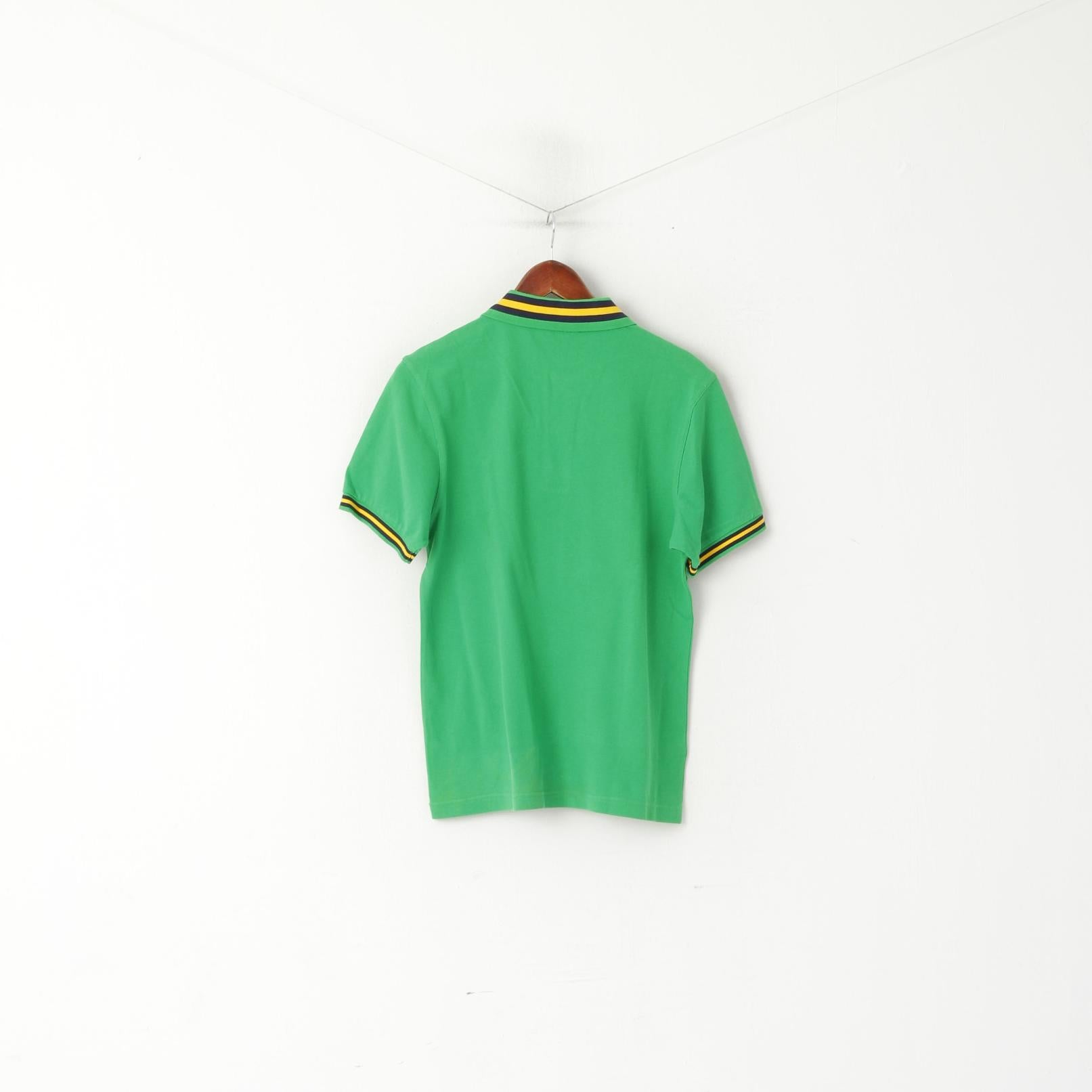 Fred Perry Men S Polo Shirt Green Cotton Pique Striped Collar Classic Top