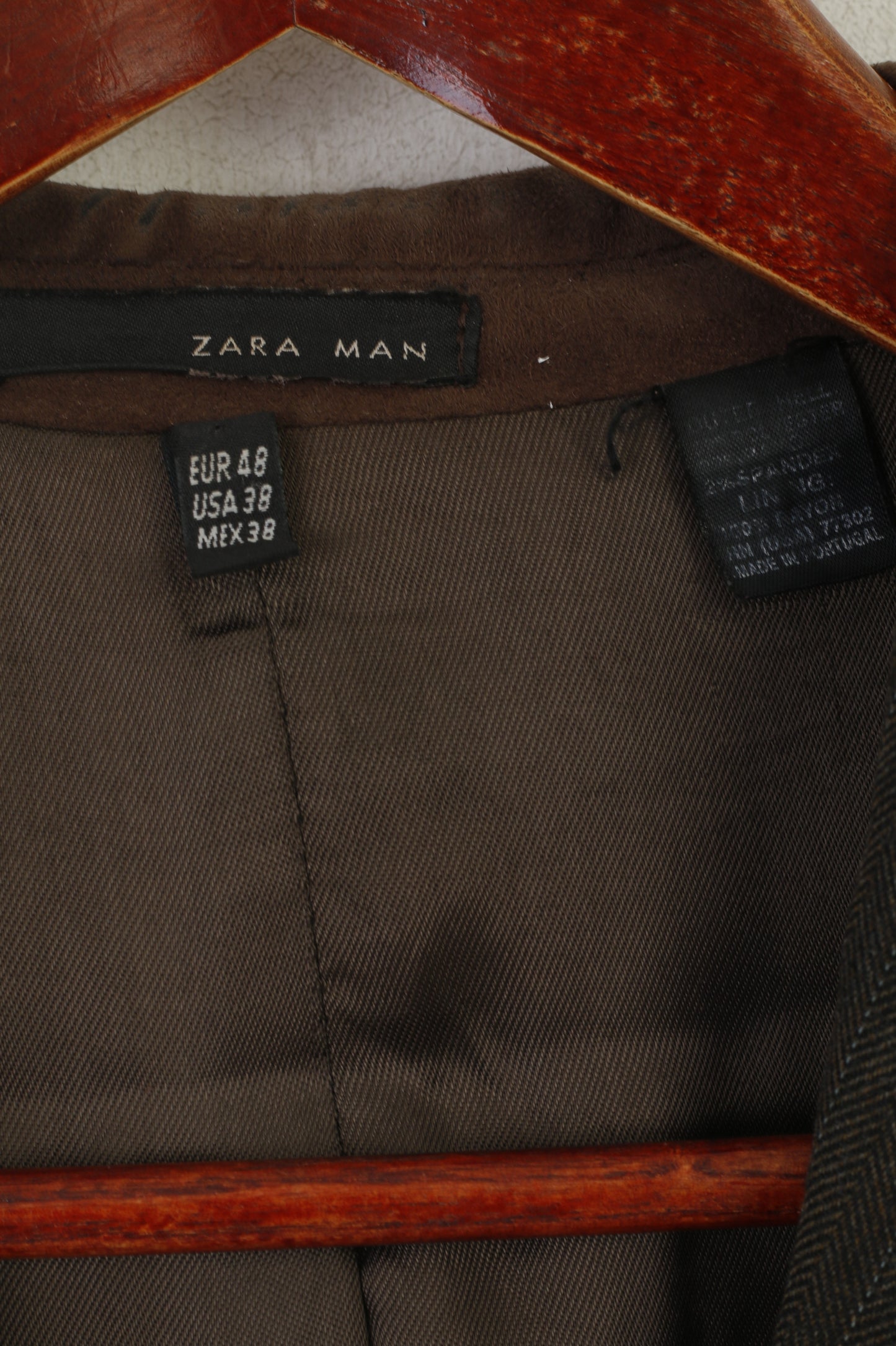 Zara Man Men 48 38 Blazer Marron Rayé Patch Veste Vintage À Simple Boutonnage