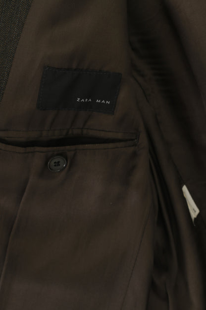 Zara Man Men 48 38 Blazer Marron Rayé Patch Veste Vintage À Simple Boutonnage