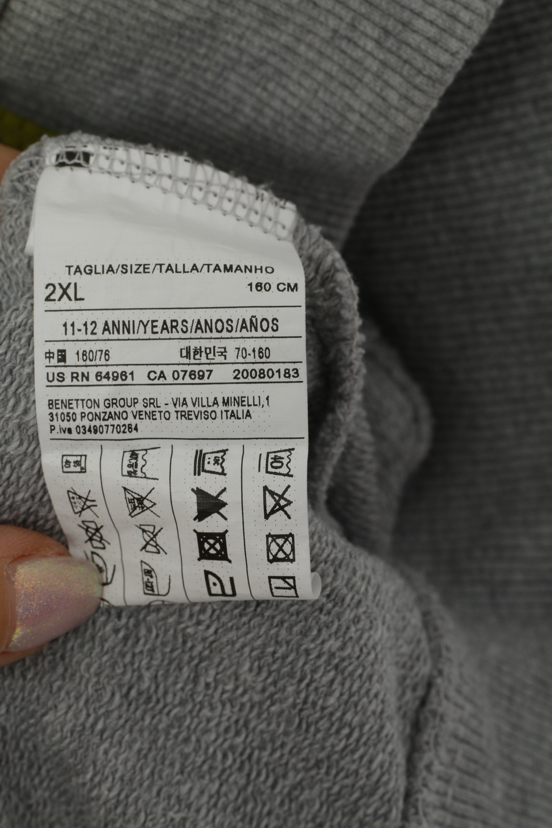 United Colors Of Benetton Youth 11 - 12 age 160 Sweatshirt Grey Girls Cotton Zip Up Italy Top