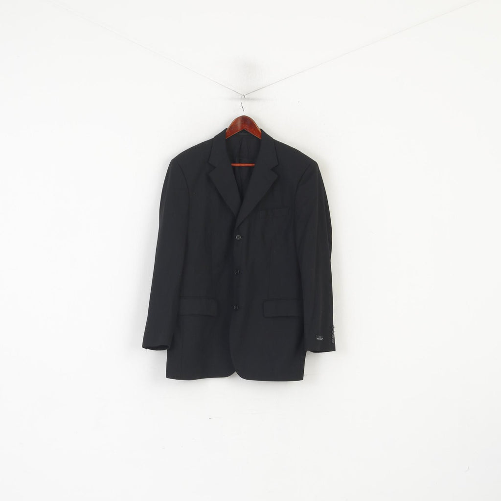 Daniel Grahame Men 42 Blazer Black Wool Blend Shoulder Pads Single Breasted Jacket